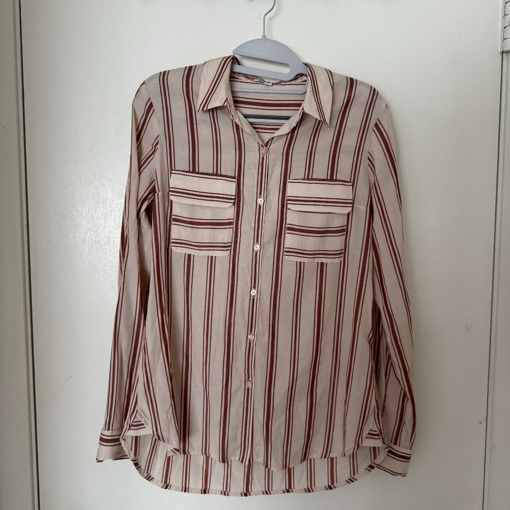 Express Pink and Red Striped Button Up Blouse- NWOT